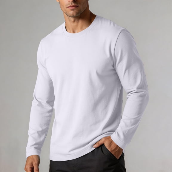 Gizkkal Athletic Shirts for Men Long Sleeve Crewneck Casual Lightweight Comfy Solid Color Base Layer Workout Tops