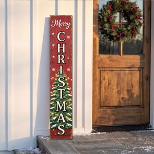 8x48in Vertical Merry Christmas Porch Sign Rustic Wooden Christmas Tree Standing Sign