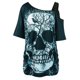 thumbnail image 1 of Pntutb - Camiseta de manga corta con cuello sesgado y calavera para mujer Pntutb Pntutb-246, 1 of 3