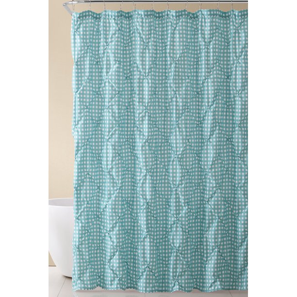 Country Gingham Aqua Blue Check Shower Curtain For Bathroom Farmhouse Pucker Design Com Country Gingham Aqua Blue Check Shower, Aqua Blue Shower Curtain