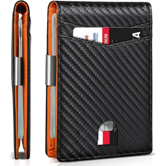 RFID Blocking Wallet for Men, Genuine Leather Mens Wallet, Slim Wallet, Credit Card Holder with Money Clip