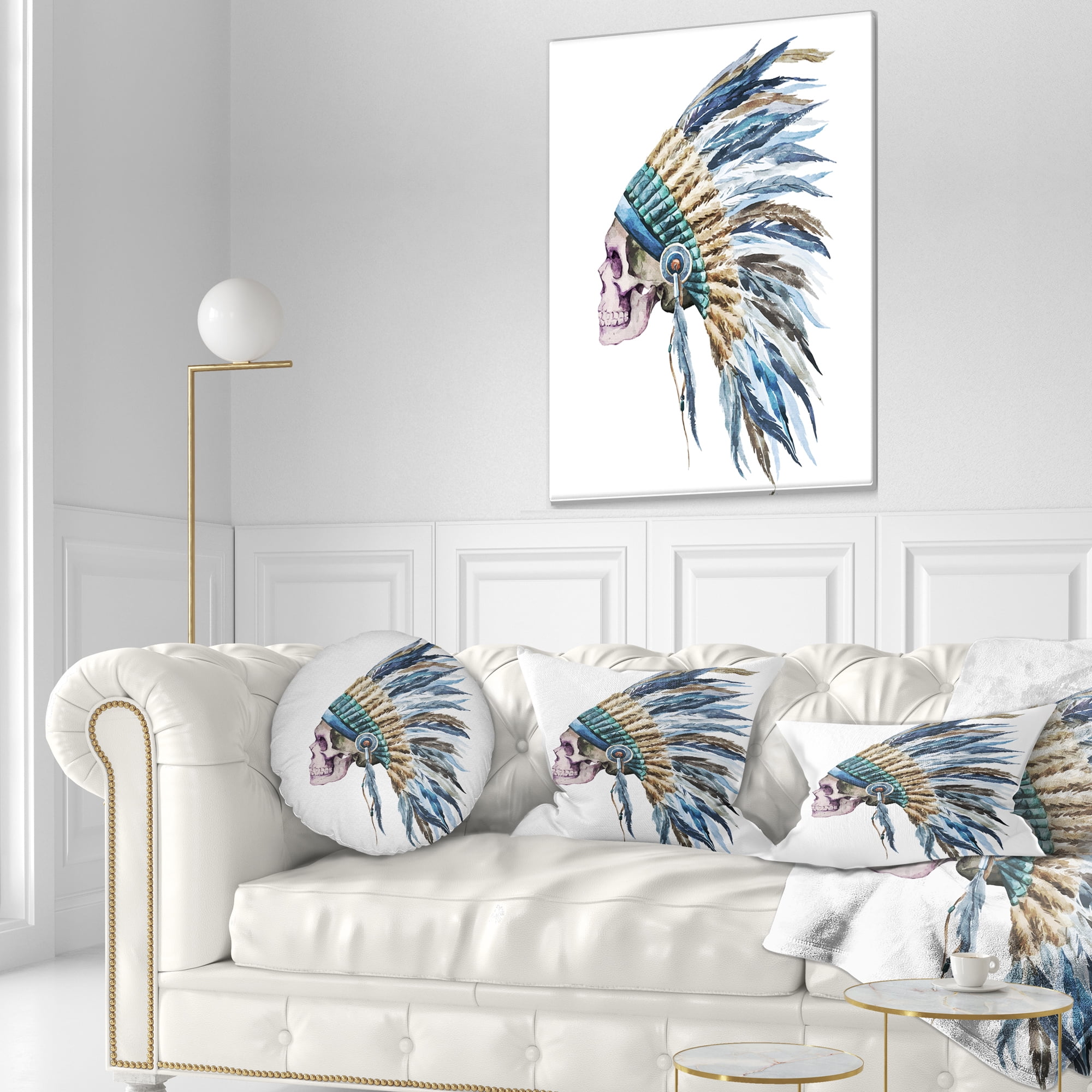 Designart American Native Hat and Skull - Abstract Throw Pillow - 12x20