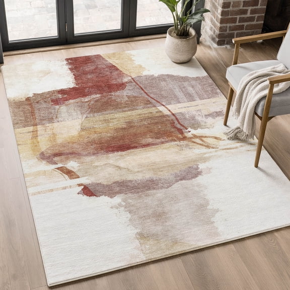 Addison Rugs Mayfield Premium Machine Washable Transitional Abstract Terracotta Rectangle Rug, 10' X 14' Machine Washable Transitional Abstract Terracotta Oversized Sherpa Throw Blanket