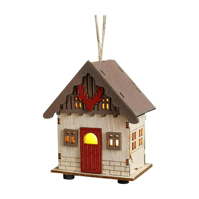 Cabaña de madera luminosa de Navidad, construcción robusta coleccionable, regalo de Navidad. Estilo C