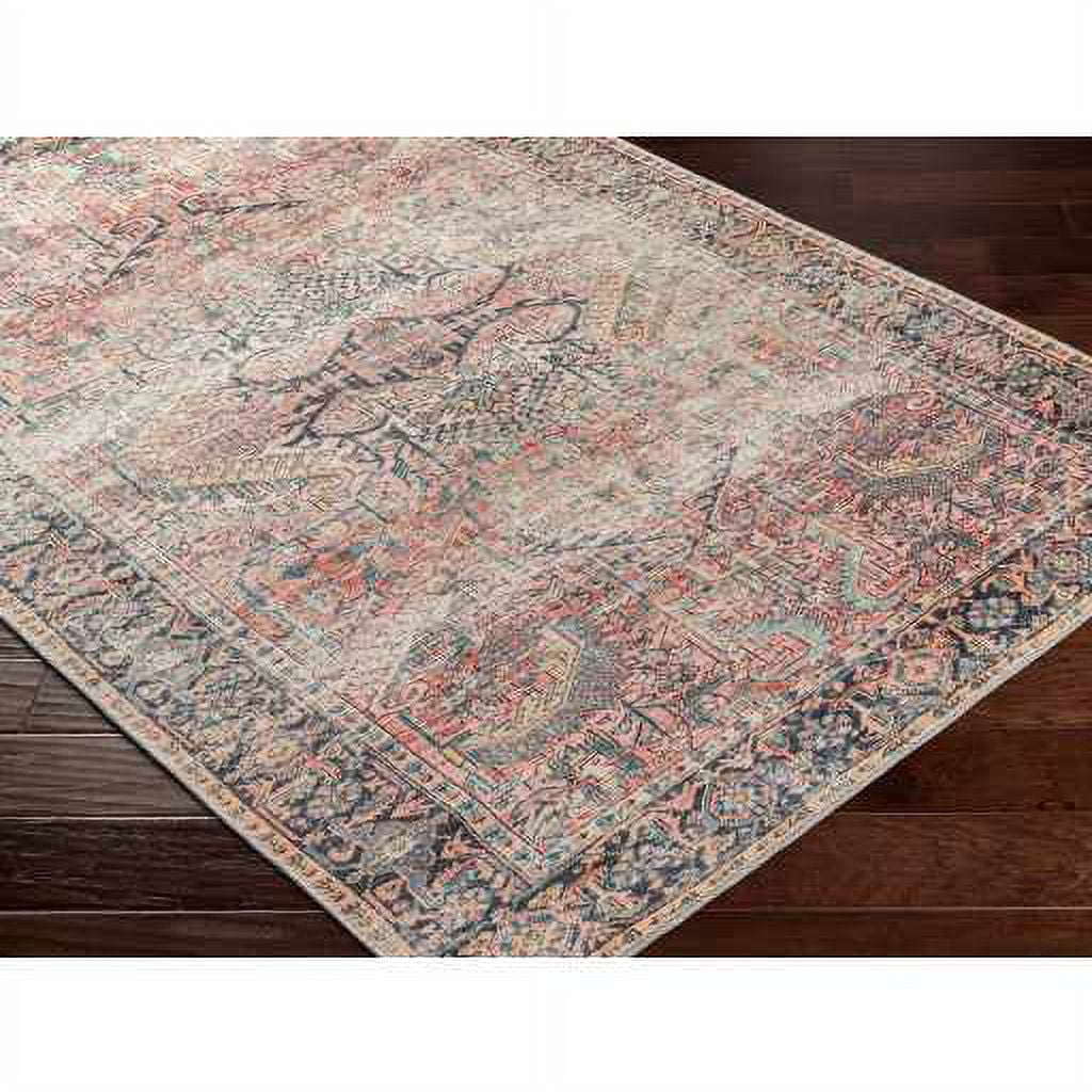 Hauteloom Kemer Machine Washable Area Rug for Living Room - Vintage Distressed Faded - Oriental Bohemian Traditional Bordered Carpet -Pet Friendly- Pink, Light Red, Blue - 7'6" x 9'6"