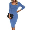 thumbnail image 3 of Women 2025 Summer Ribbed Short Sleeve Bodycon Maxi Dress Side Slit Knit Square Neck Long Sundress Blue M, 3 of 9