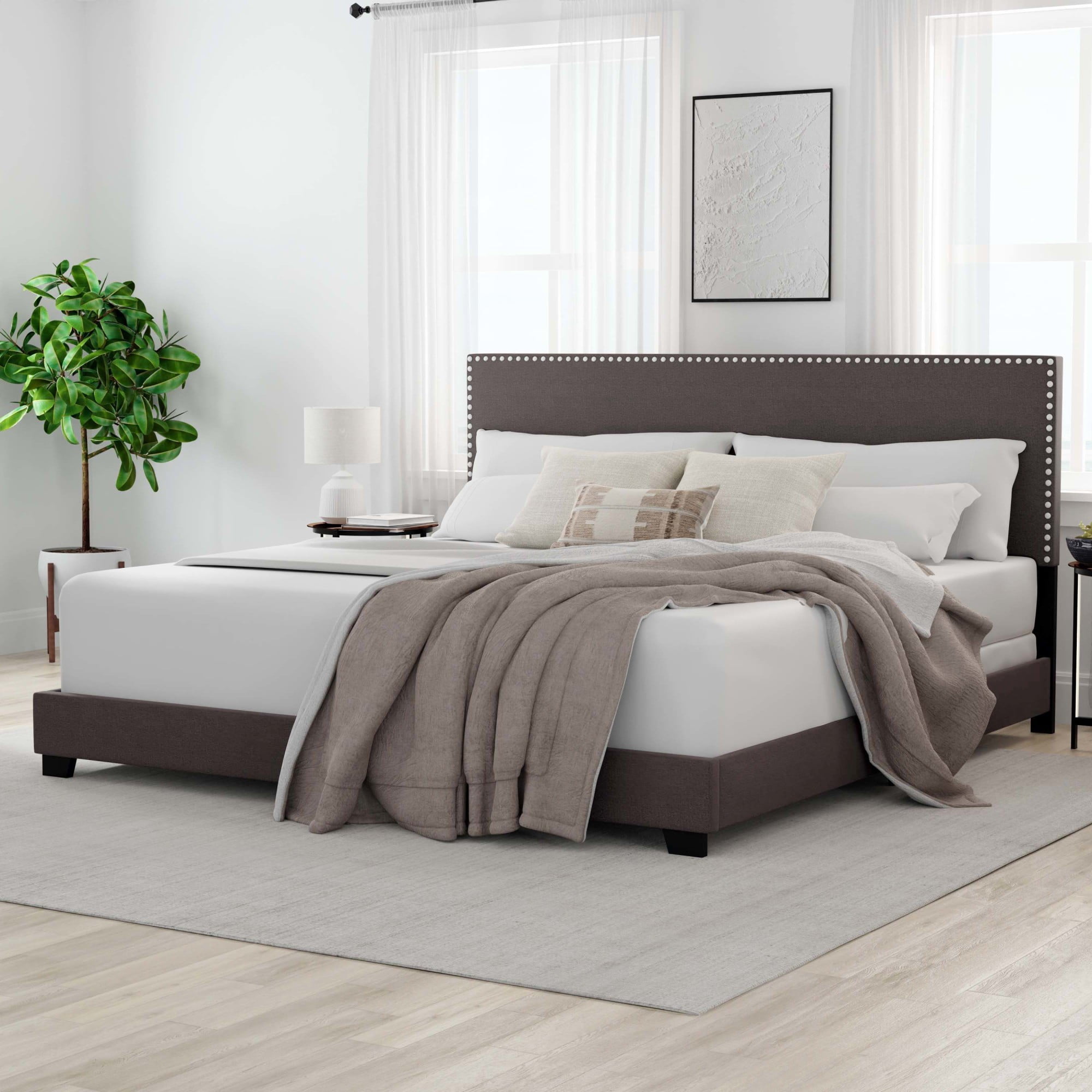 Willow Nailhead Trim Upholstered King Bed Charcoal Walmart
