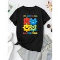 thumbnail image 2 of Motif Casse-Tête Coloré Anglais Imprimé Tendance Col Rond Manches Courtes, T-Shirt de Sport Simple et Décontracté, Haut d'Été Confortable pour Femmes pendant les Vacances. Fête des Pères, Fête des Mères, Ne, 2 of 6