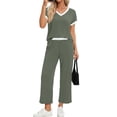 thumbnail image 2 of Womens 2 Piece Sets Fall Outfits Lounge Set V Neck Wide Leg Pants Matching Sets, for Work and Casual with Pockets, 2 of 7