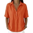 thumbnail image 2 of Dweltoz Blouses for Women Buttons Collared Elbow Half Sleeve Breathable Casual Athletic Tops V Neck Solid Athletic Shirts,Saffron S, 2 of 7
