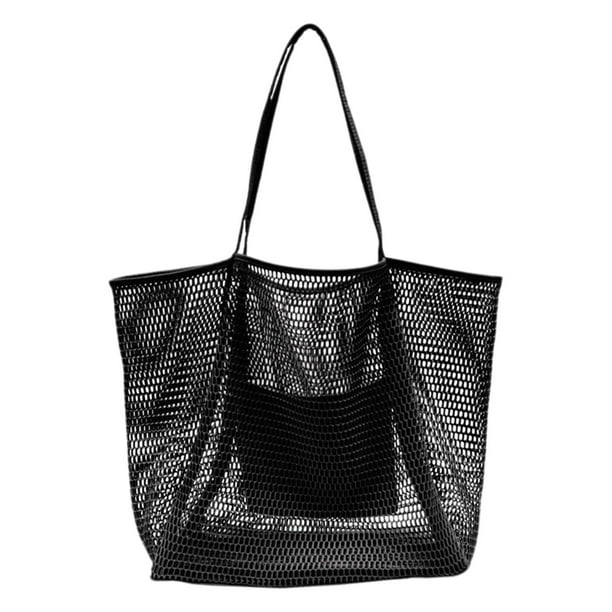 Bolso de hombro de playa, bolsa de mano ligera de almacenamiento para playa, compras en la calle, senderismo Negro