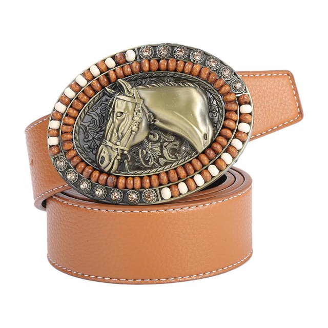 Cinturón , personalidad de vaquero occidental Correa de cinturo de material cuero Decoración amal trabajo , amarillo Baoblaze cinturones de cintura para hombres