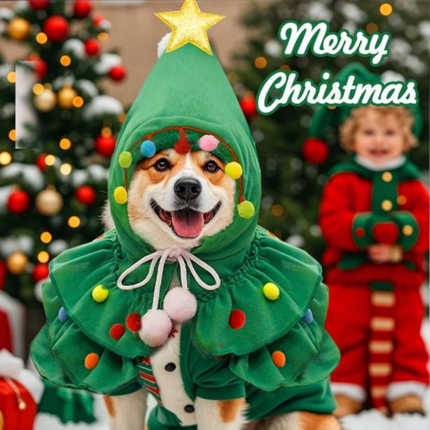 Ropa De Tela Capa navideña verde para mascotas, disfraz de perro con cascabeles, 45x40x30cm, ideal para festivales de invierno (1 unidad) Rkxzt
