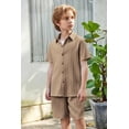thumbnail image 5 of Arshiner Boys Summer Beach Outfits 2 Piece Casual Button Down Shirt and Shorts Set Vacation Texture Sets, 5 of 7