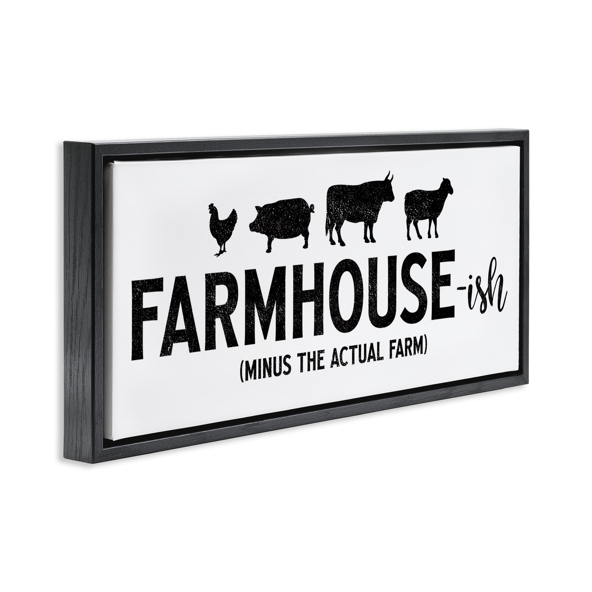Stupell Industries Farmhouse-ish Funny Country Phrase Animals & Insects Painting Black Floater Framed Canvas Art Print Wall Art, 31 x 14