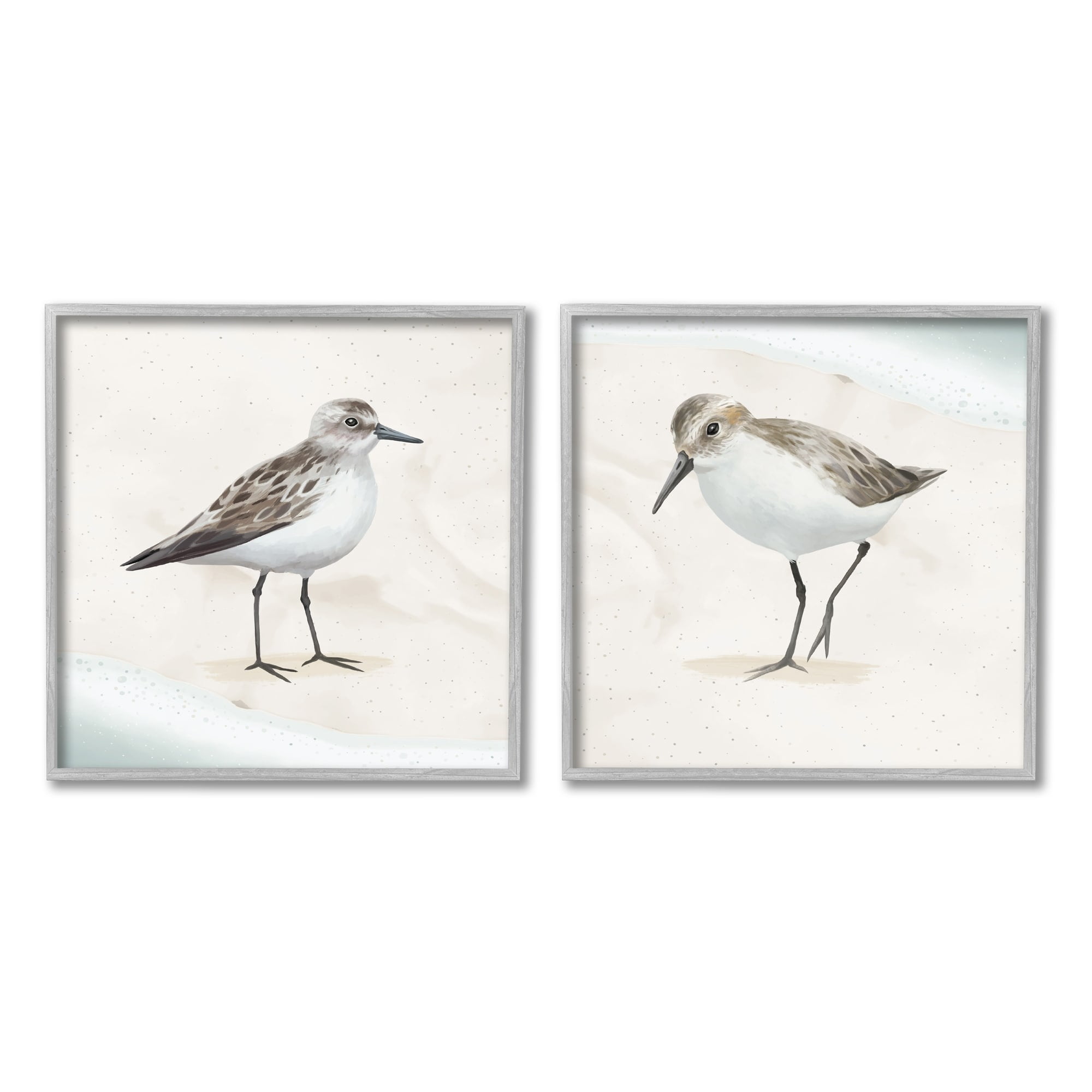 Stupell Industries Soothing Sandpiper Bird Stepping Nautical Beach Sand Graphic Art Gray Framed Art Print Wall Art, Set of 2, Design by Lucca Sheppard