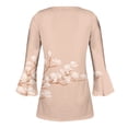 thumbnail image 5 of Pompotops Women's Casual Trumpet 3/4 Sleeve Printed Buttoned Basic Ruched Tops Pleated T-shirts Blouses On Sale, 5 of 5