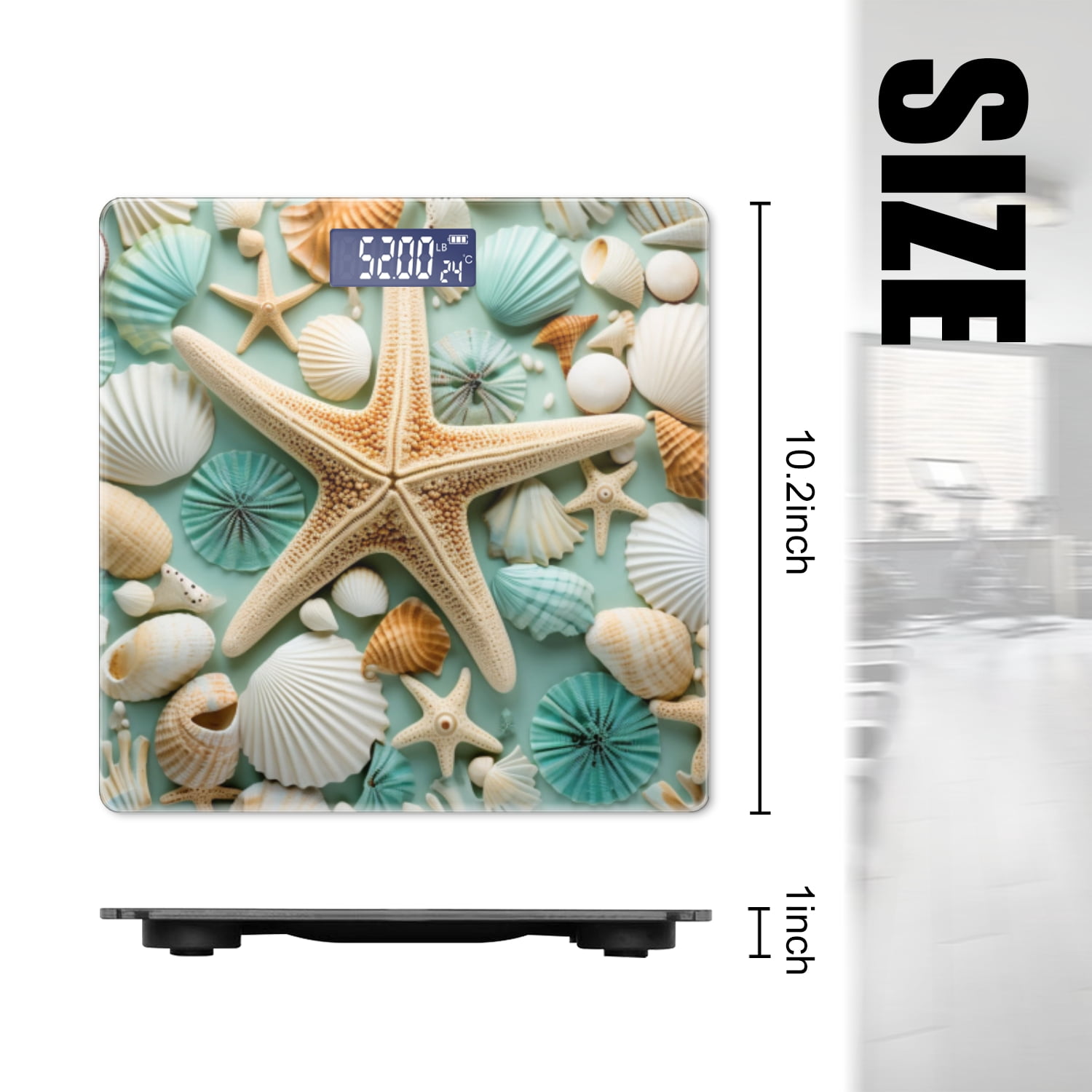 Bathroom Scale, Highly Accurate Digital Body Scale,Precisely Measures Weight up to 400 lbs-Composition Of Starfish And Seashells Arranged In Artistic
