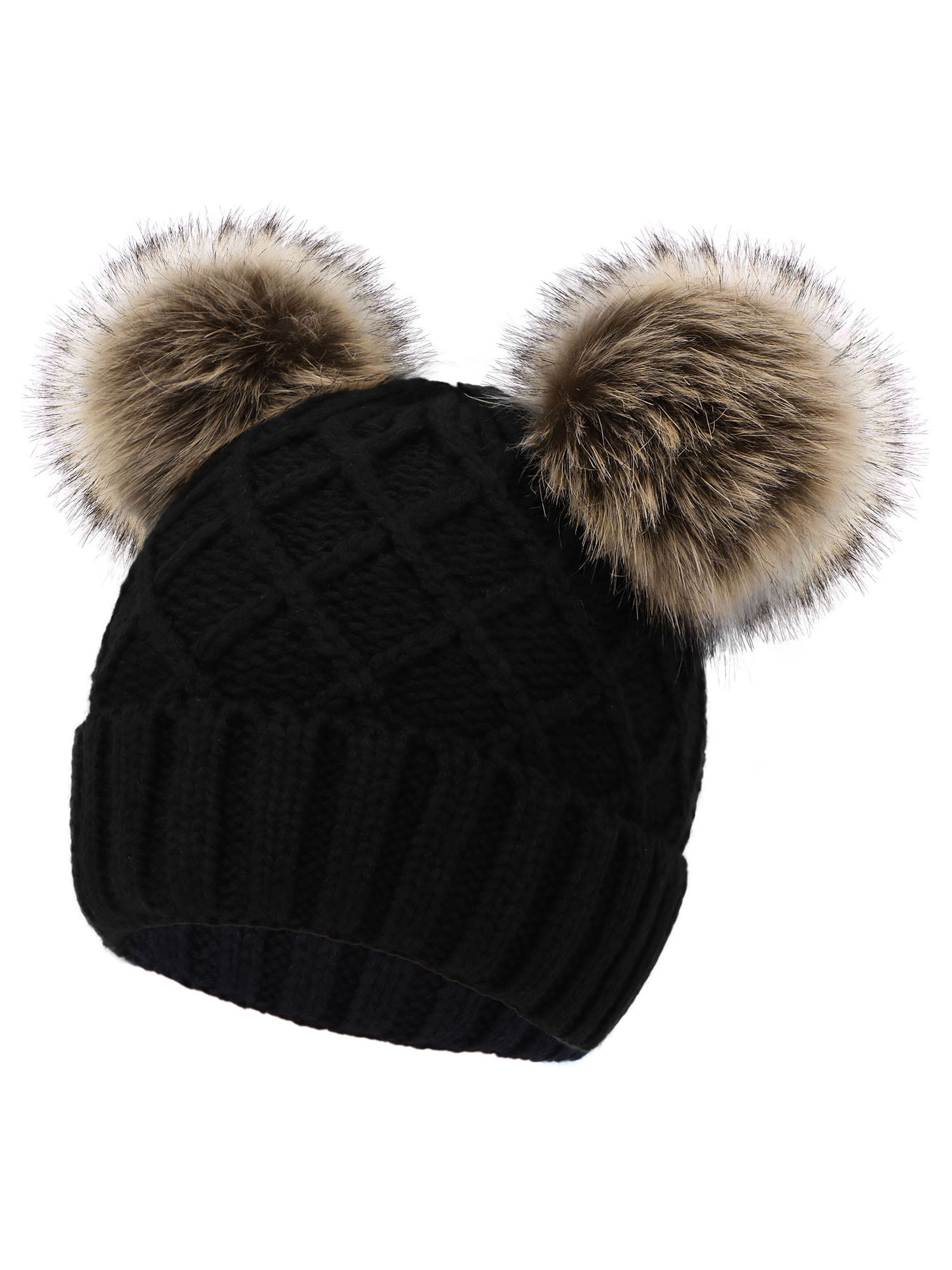 Arctic Paw Women Winter Beanie Fleece Lined Pom Pom Beanie Hat Black ...