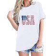 thumbnail image 2 of Tops Cortos para Mujeres Bandera de Moda Impresa Cuello Redondo, Camiseta de Manga 3/4 para Uso Diario, Casero Y Cómodo, 2 of 4