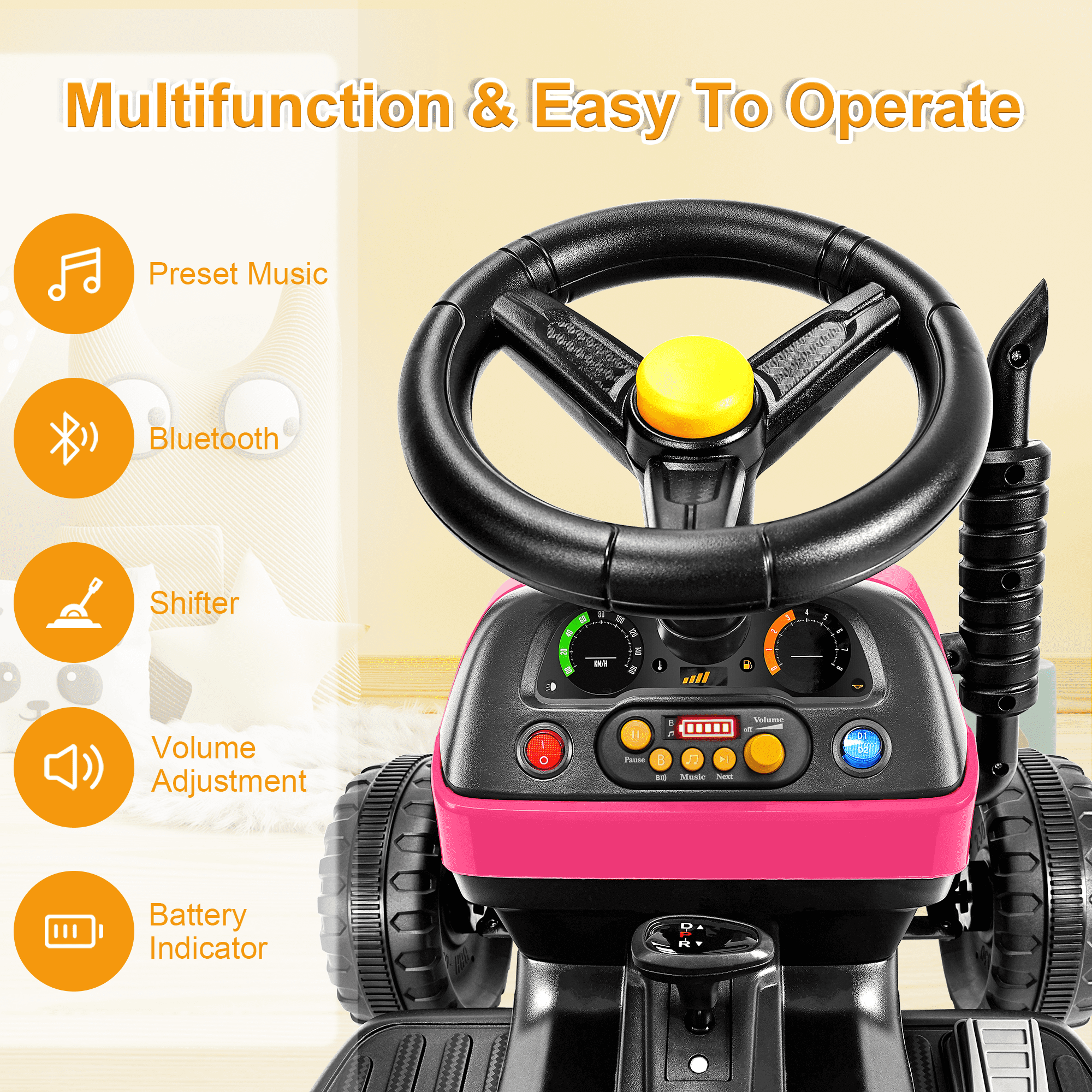 East doll 12V Ride on Tractor with Tiltable & Detachable Trailer, up to 3.1Mph Truck with Parental Remote, Music Player, Bluetooth Function & Headlight