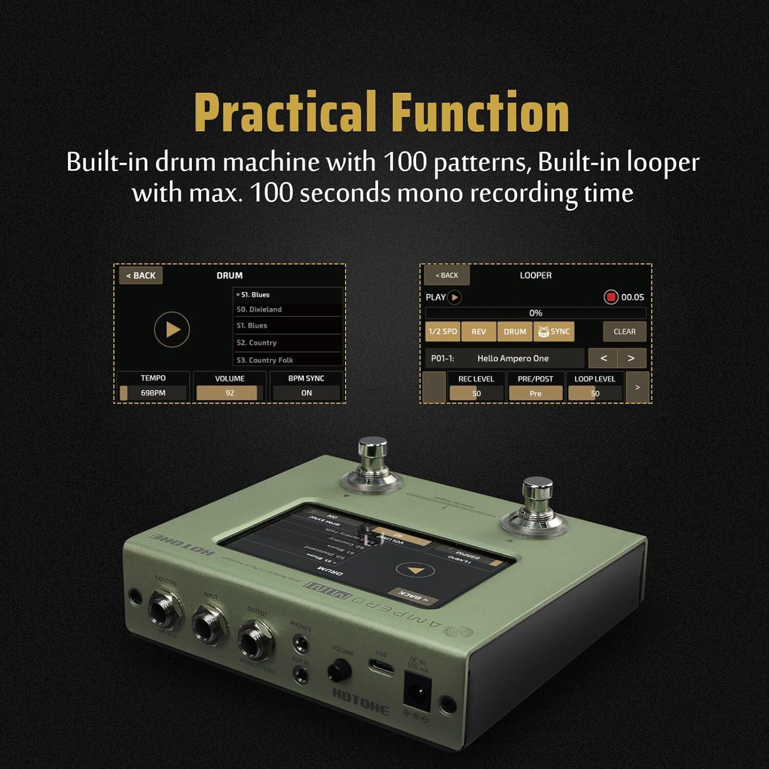 Hotone MP-50MC Ampero Mini Matcha Guitar Multi-Effects Pedal