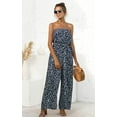 thumbnail image 3 of Women's Jumpsuit-Casual Off Shoulder Sleeveless Ruffle Button Belt Wide Leg Jumpsuits Rompers Summer, 3 of 7