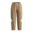 thumbnail image 4 of Admvng Linen Pants for Women Elastic Drawstring Waist Straight Leg Casual Soft Trousers with Pockets, 4 of 9
