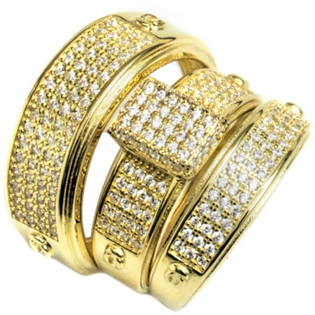 Pori Jewelers CZ 18kt Gold over Sterling Silver Micro-Pave Rectangle Trio Engagement Ring