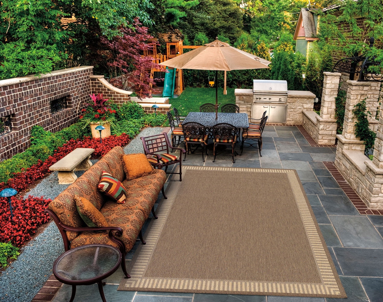 Couristan 5.25' x 7.5' Cocoa Brown Bordered Rectangular Polypropylene Area Throw Rug