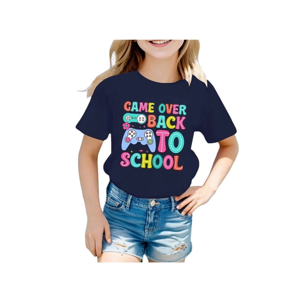 Fshinging Tees For Girls 2025 Summer T Shirts Tops ' Back To School Short Sleeve Round Neck Bright & Comfortable Boys & Kids T-shirts Clothes Tee ToP