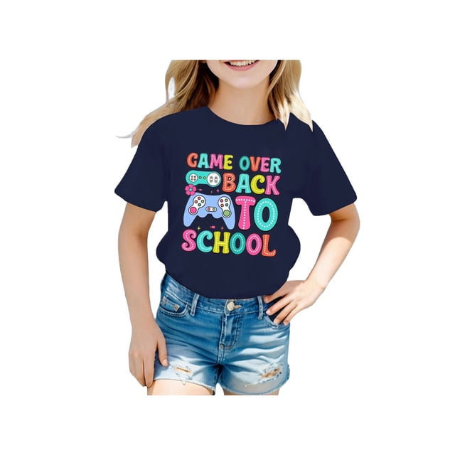 Fshinging Tees For Girls 2025 Summer T Shirts Tops ' Back To School Short Sleeve Round Neck Bright & Comfortable Boys & Kids T-shirts Clothes Tee ToP