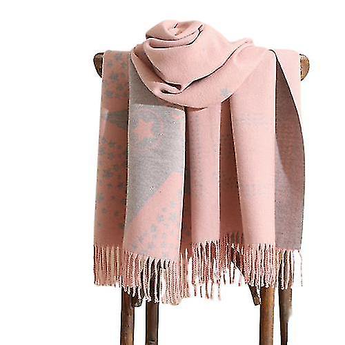 Bufanda de Cachemira para mujer, bufanda de invierno cálida para cuello, chal grueso con borlas de doble cara europea y Jacquard