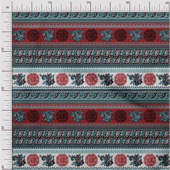 Soimoi Crepe Silk Fabric Paisley,Floral & Mandala Panel Print Fabric by The Yard 42 Inch Wide