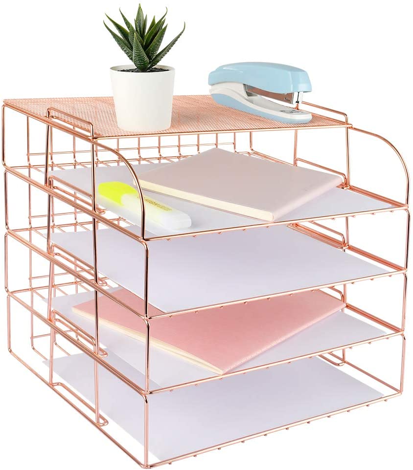 Spacrea Letter Tray, 4 Tier Rose Gold Desk Organizers and Accessories