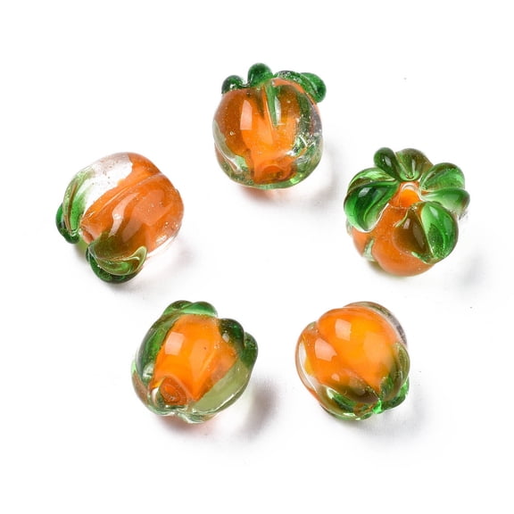 10pcs Autumn Theme Handmade Lampwork Beads Persimmon Dark Orange 12~13x12.5~13.5x12.5~13.5mm Hole: 1.2~1.8mm Orange