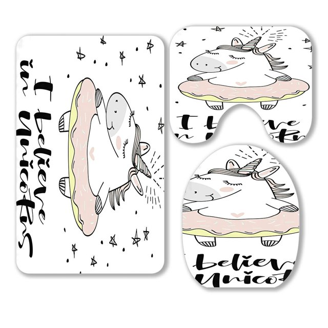 ABPHQTO Unicornio Juego de alfombras de baño de 3 piezas Alfombra de baño Alfombra de contorno y cubierta de tapa de inodoro