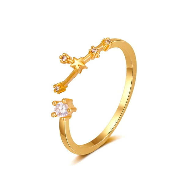 Womens Copper Inlaid Zircon Constellation Rings, Celestial Jewelry Gifts for Astrology Lovers, Delicate Everyday Rings for Women