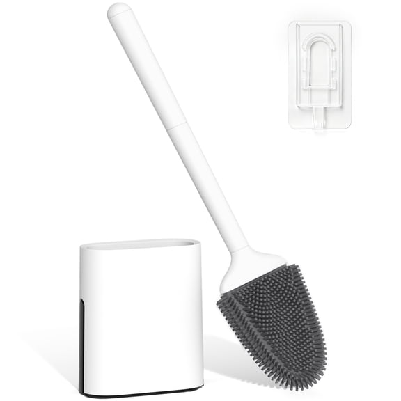TidyBliss Silicone RV Toilet Brush and Holder Set for Camper (White)