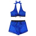 thumbnail image 4 of Dezsed Women's Sporty Two Piece Swimsuits Floral Print Push Up Bathing Suits with Boyshorts Athletic Swimwear for Women Blue L, 4 of 8