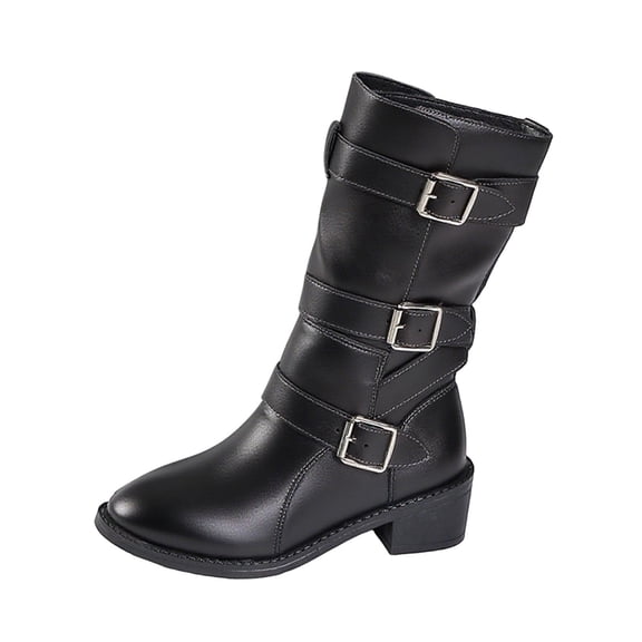 Black Women Chunky Heel Boots Retro Design For Fall Winter Wardrobe Stylish Look