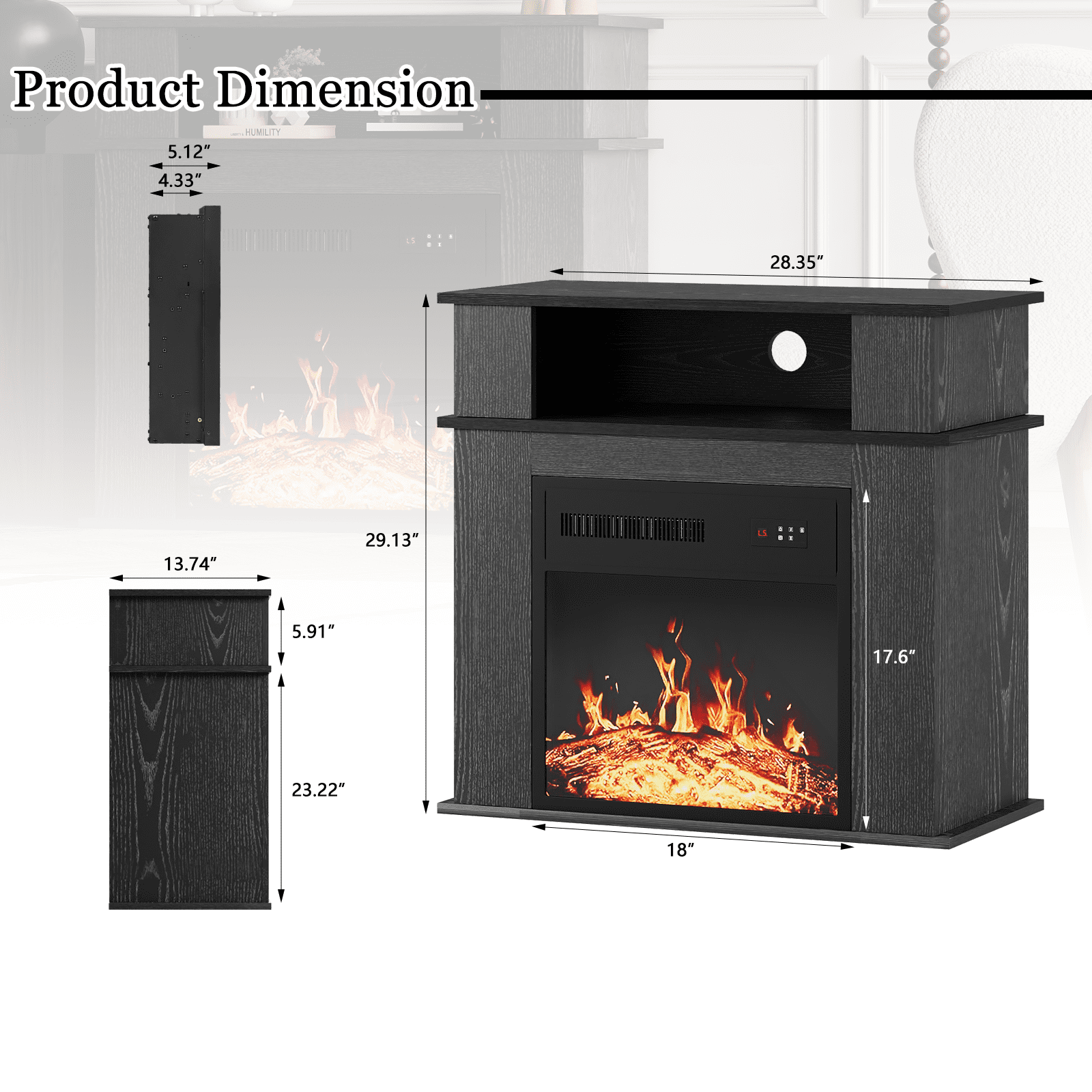 Waleaf 28" Electric Fireplace with Mantel Wooden Surround Freestanding Firebox for Living Room,Black