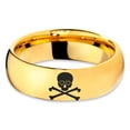 thumbnail image 2 of Tungsten Skull and Cross Bone Heart Emoji Eyes Band Ring 7mm Men Women Comfort Fit 18k Yellow Gold Dome Polished, 2 of 4