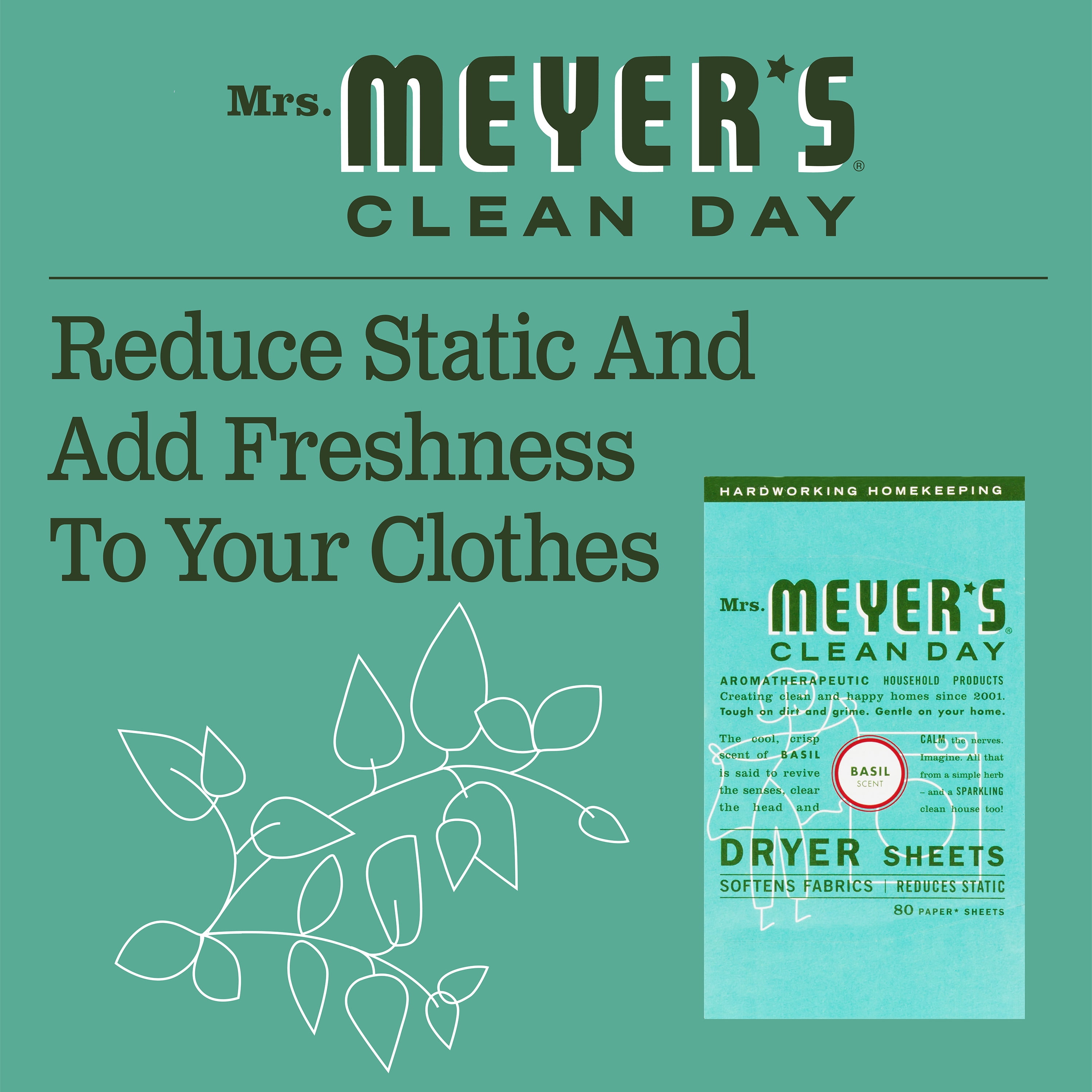 Mrs. Meyer's Clean Day Dryer Sheets Basil, 80 CT (Pack of 3)