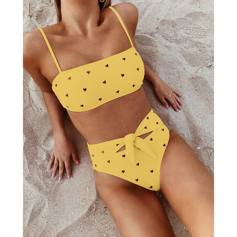 high waisted two piece swimsuit yellow
