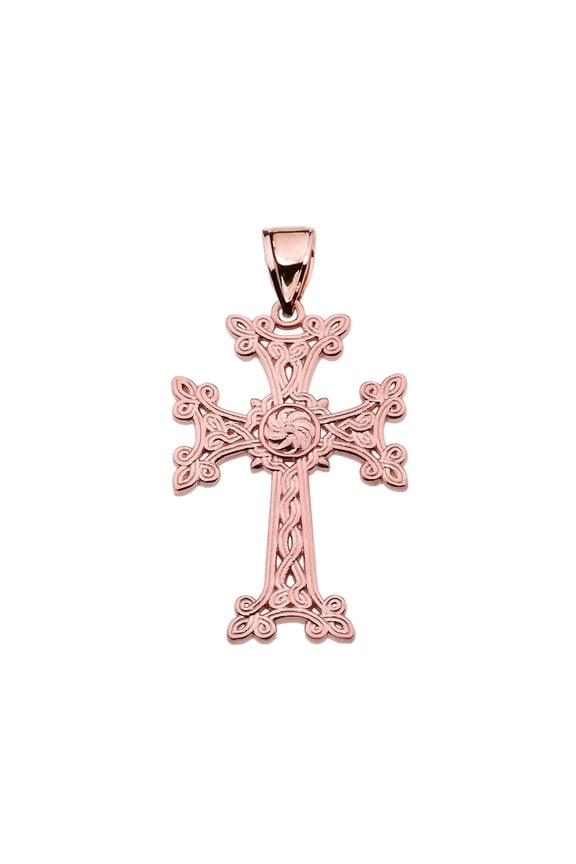 ETERNITY ARMENIAN CROSS "KHACHKAR" ROSE GOLD PENDANT NECKLACE (SMALL) :  14K  Pendant with 18" chain