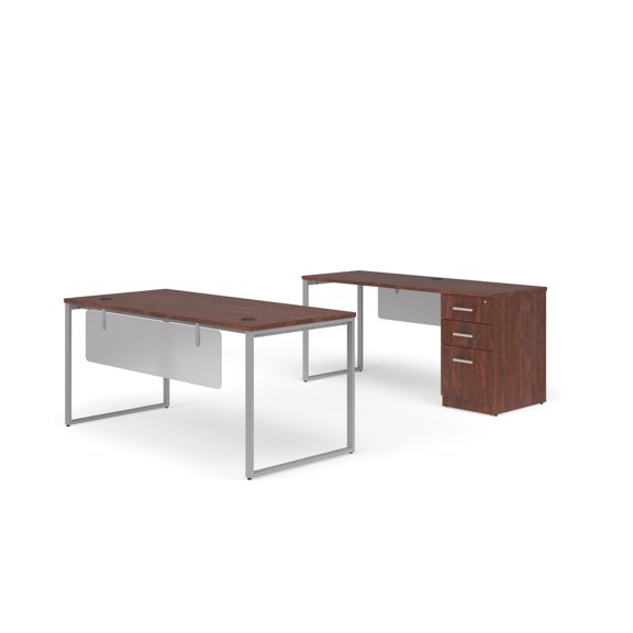 OFM Fulcrum Series Office Furniture Set, 66" Table Desk, 66" Credenza, 3-drawer Filing Cabinet, Modesty Panel, in Cherry