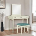 thumbnail image 2 of Linon Garbo Mirrored Vanity 3 Drawers Green Upholstered Stool in Cream Wood, 2 of 11