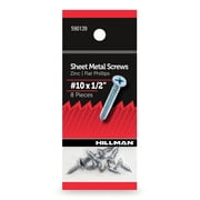 Hillman Sheet Metal Screws, #10 x 1/2", Pan Phillips, Zinc Plated, Steel, Pack of 8