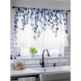 thumbnail image 5 of Sheer Curtains 45 Inch Length 2 Panels Set for Kitchen, Navy Blue Eucalyptus Leaves Semi Sheer Curtains for Windows, Watercolor Summer Leaf Voile Window Treatments Rod Pocket Curtain, 5 of 7